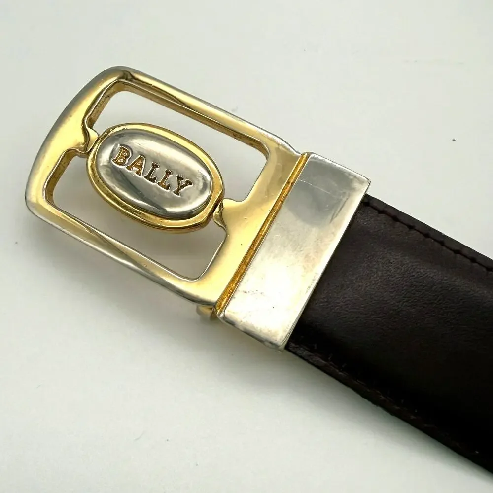 Bally Vintage Leather Belt Burgundy Black Gold Logo Buckle Upcycle DIY 40